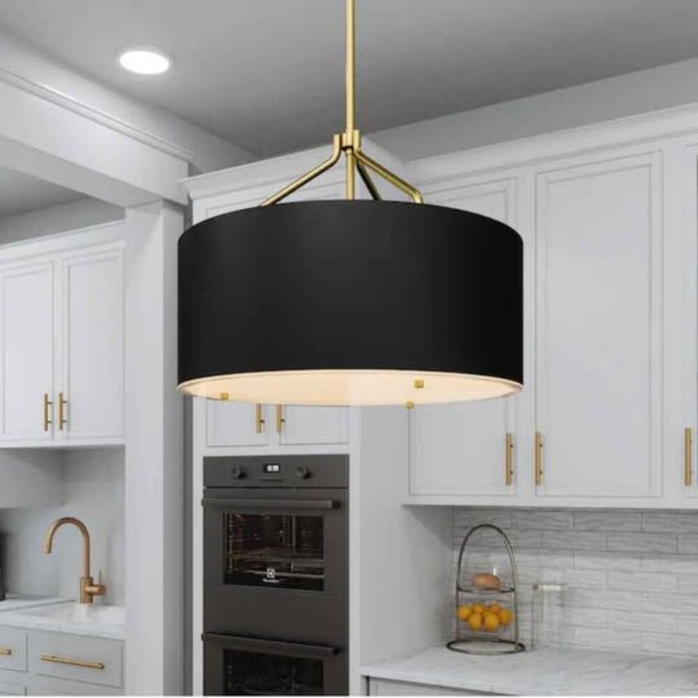 18" Gold and Black Drum Shade Pendant Light - New in box